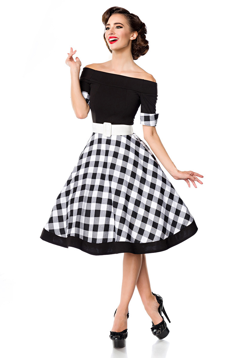 Microcomputer menigte vrouw Retro boothals jurkje in 50s stijl, retro jurkjes, vintage kleding