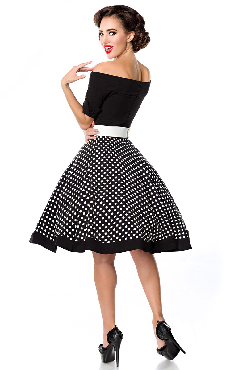 Lucky ring atomair Vintage polka dot jurk met wijde rok, Retro boothals jurkje in 50s