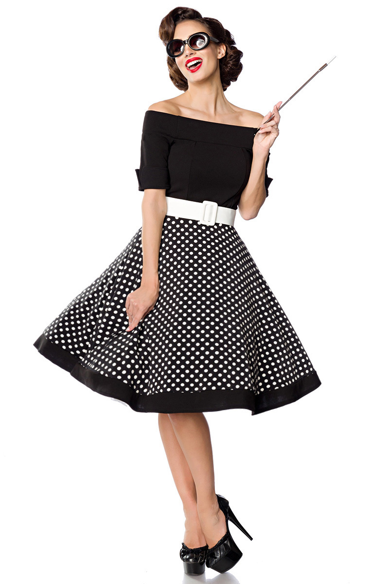 werkgelegenheid Albany stoeprand Vintage polka dot jurk met wijde rok, Retro boothals jurkje in 50s
