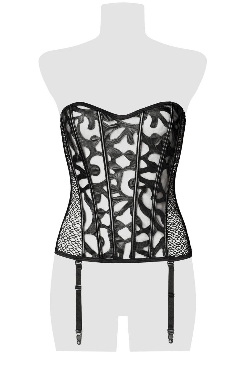 Industrialiseren factor verhouding Floral leather look and mesh corset, corsets online -sassymania.nl