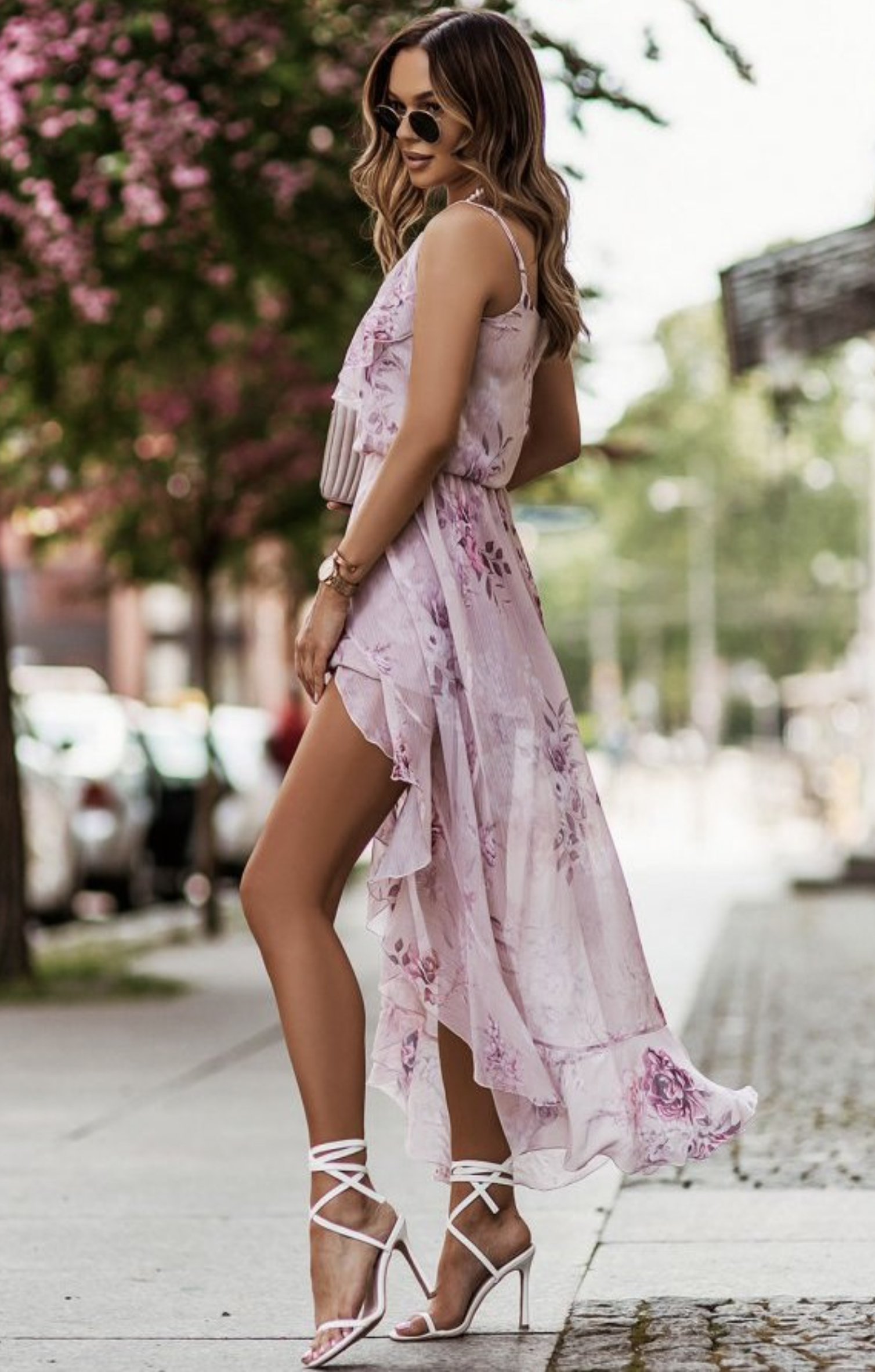 Boho maxi dress with ruffles in floral print online 