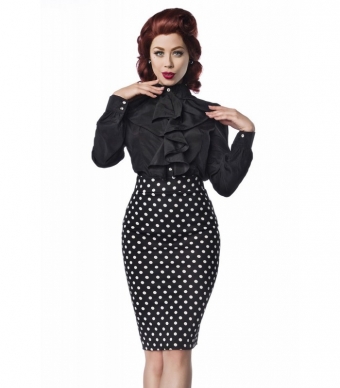 Vintage hoge taille kokerrok polka dot wit