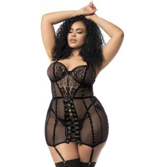 Sexy mesh basque met vetersluiting