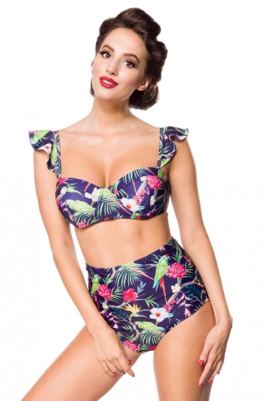 Vintage retro bikini top met tropical pattern